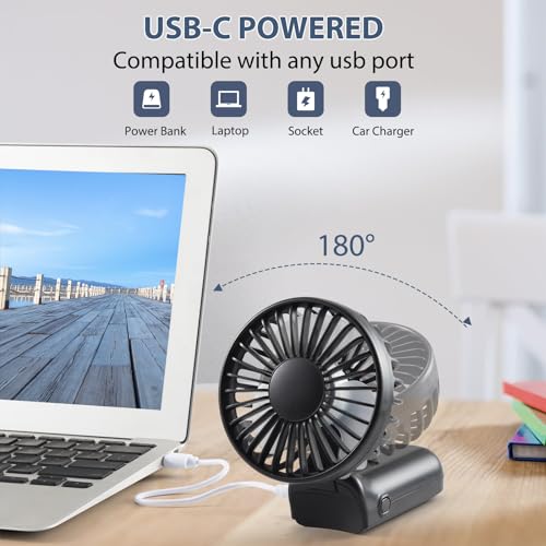 Leimaq Handheld Mini Fan, Handheld/Neck/Desk 3 in 1 Small Portable Fan USB Rechargeable, 3000mAh Battery Operated Fan with LED Display, 180° Foldable Fan with 5 Speed Wind (Black)