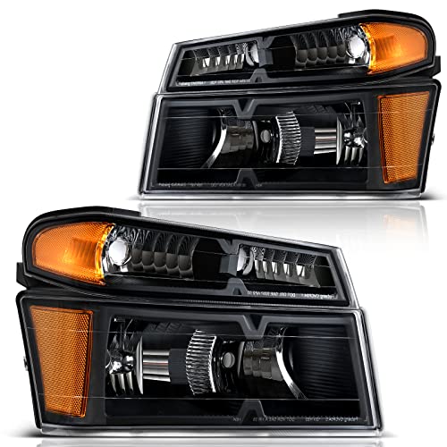 DWVO Headlight Assembly Compatible with 2004-2012 Chevy Colorado 2004-2012 GMC Canyon 06-08 Isuzu i-Series Headlamps with Bumper Lights Black Housing Amber Reflector Clear Lens