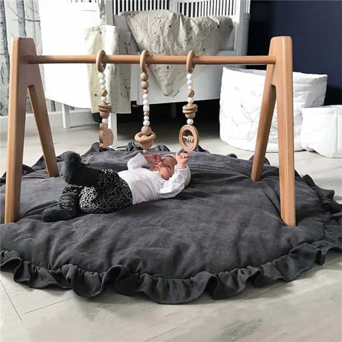 Apioiqa Round Nursery Rug Playroom Floor Rug Tummy Time Blanket Dark Blue Baby Play Mat Round Crawling Mat Cotton Baby Gyms & Playmats
