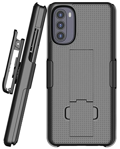 Case with Clip for Moto G 5G (2022), Nakedcellphone Slim Hard Shell Phone Cover with Kickstand and [Rotating/Ratchet] Belt Hip Holster Holder Combo for Motorola XT2213 Series - Black