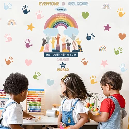 Rainbow Small Hands Change The World Equality Wall Decals Inspirational Diversity Stickers Nursery Girls Boys Baby Bedroom Wall Decor