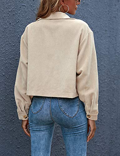 Gihuo Women's Fashion Cropped Shacket Button Down Corduroy Shacket Jackets Casual Plaid Long Sleeve Crop Shirts Jackets Tops (PlaidGreen-M)