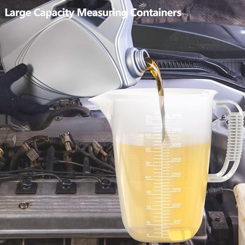 1 Gallon Measuring Pitcher-Convenient Conversion Chart,134oz Extra Large Plastic Measuring Cup-Strong Food Grade Material,Graduated Mixing Pitcher Great for Lawn,Pool Chemicals, Motor Oil and Fluids