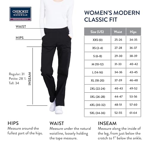 CHEROKEE Workwear Professionals Women Scrubs Pant Mid Rise Straight Leg Pull-on Cargo WW170T, XL Tall, Grey