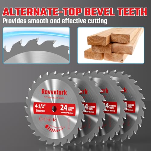4 Pack 4 1/2 Circular Saw Blade 24T Carbide Tipped Teeth, Compact TCT Saw Blades for Cutting Various Wood, Plastic and Composite Materials, 3/8" Arbor, Fit Dewalt Craftsman Ryobi Milwaukee