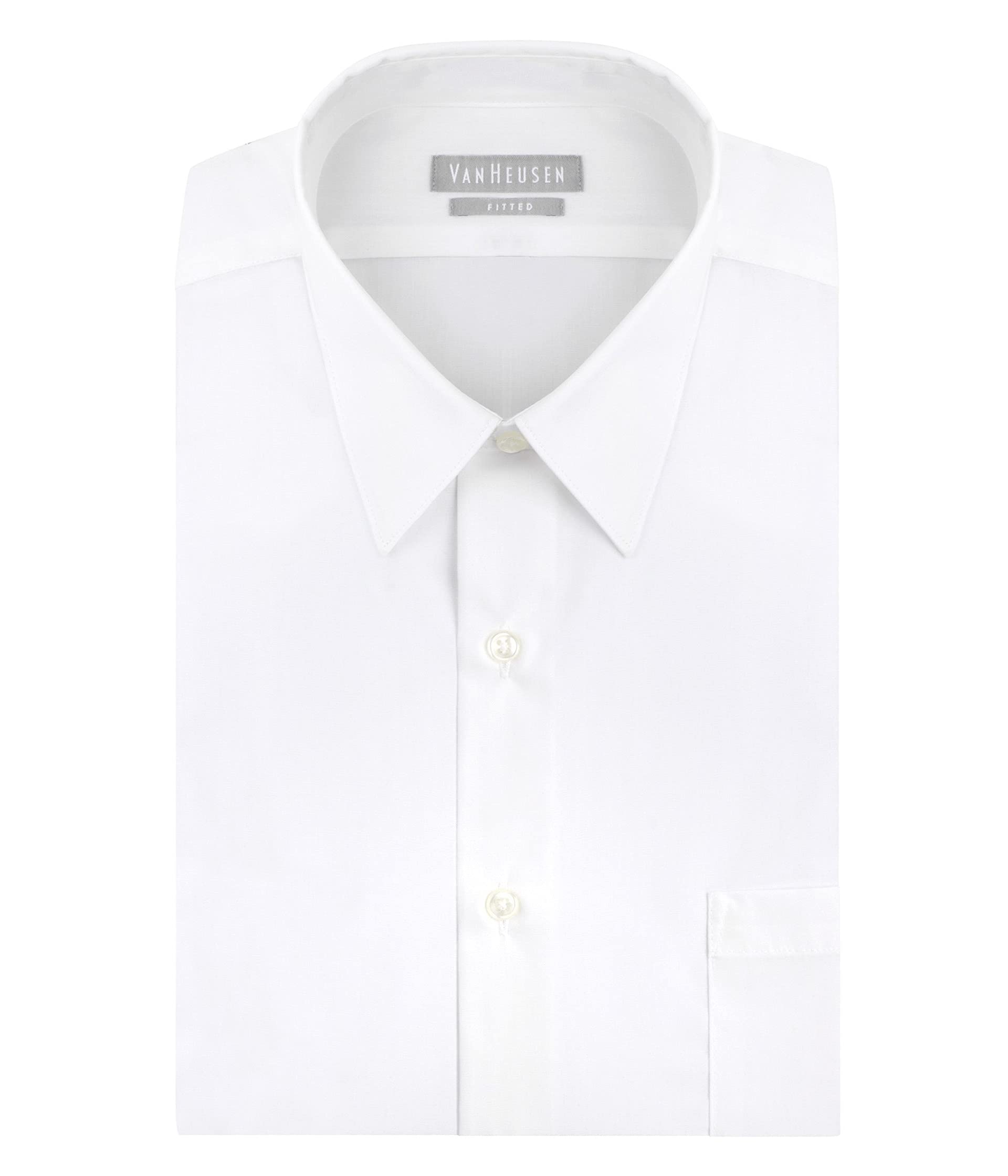 Van Heusen Men's Dress Shirt Fitted Poplin Solid, White, 15.5" Neck 32"-33" Sleeve