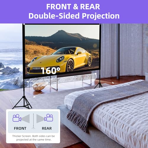 Projector Screen with Stand, Towond 84 inch Outdoor Projector Screen Portable Indoor Projection Screen 16:9 4K Rear Front Movie Screen with Carry Bag for Home Backyard Theater