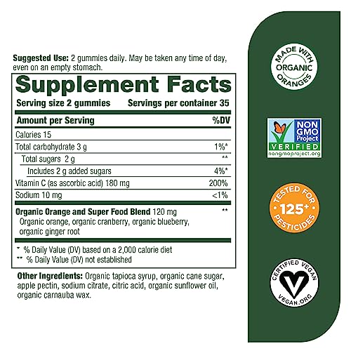 MegaFood C Defense Daily Immune Support Supplement - Chewable Vitamin C Gummies, Tangy Citrus Flavor, Made with Real Food Like Orange & Cranberry, Vegan, Gluten-Free - 70 Gummy Vitamins, 35 Servings