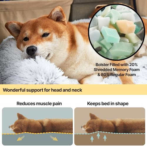 Codi Dog Bed for Couch - Calming Dog Beds for Medium Dogs, Fluffy Plush Bed for Furniture Protector, Anti Anxiety Dog Bed with Removable Washable Cover for Dogs and Cats, Ash Grey, 35x31x5 inches