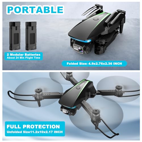 RADCLO Mini Drone with Camera - 1080P HD Foldable Drone with Stable Hover, Gravity Control, Auto-Follow, Trajectory Flight, 90° Adjustable Lens, One Key Take Off, 2 Batteries, Drones for Adults Kids