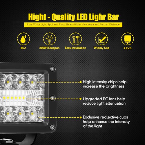 BEEYEO LED Light Pods, 2pcs 42W Driving Lights LED Work Light Flush LED Light Bar Spot Flood Off Road Lights Bars fit for Truck Pickup Van Camper SUV ATV Boat