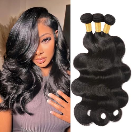 12A Human Hair Bundles 22 24 26 Inch Body Wave Bundles Human Hair Weave 3 Bundles Human Hair 100% Unprocessed Brazilian Bundles Hair Body Wave Hair Bundles Deals Human Hair Bundle Natural Black