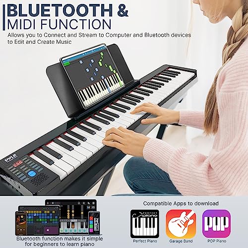 Pyle, Electric Musical Keyboard 61 Keys, Foldable Portable Electronic Standard Piano with Bluetooth, 129 Tones, 128 Audio Rhythms, includes Sustain Pedal, Gig Bag, Headphones, Book Holder (PKBRD6100)