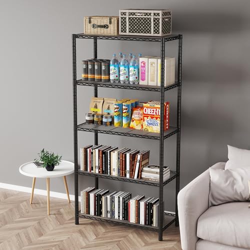 EZPEAKS 2 Pack Shelving - 5 Tier Storage Shelves, Metal Shelves Adjustable 30''W x 14''D x 47''H Garage Storage Shelves 150 LBS Loading Capacity Shelving Units with Liner Wire Rack