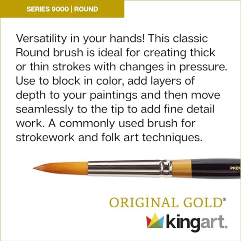 KINGART Premium Original Gold 9000-10 Round Series Artist Brush, Golden Taklon Synthetic Hair, Short Handle, for Acrylic, Watercolor, Oil and Gouache Painting, Size 10