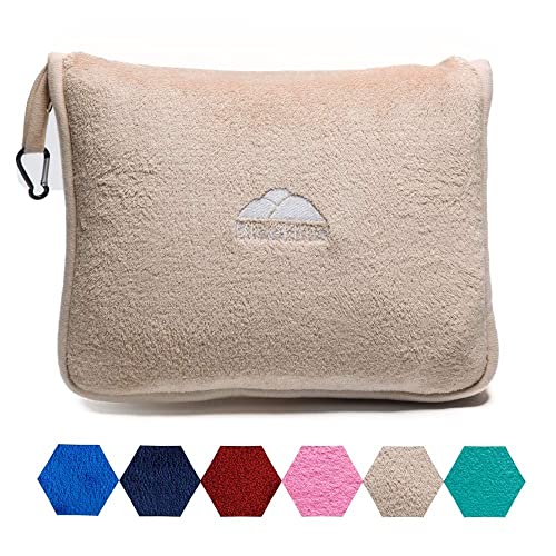 BlueHills Travel Blanket Pillow Premium Soft Plush for Airplane Travel Size Blanket Throw Long Flight Essentials in Compact Bag Plane Portable Lightweight Purple T021