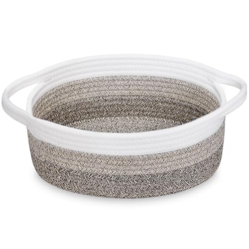 ABenkle Small Woven Basket, 12"x 8" x 5" Cute Small Basket, Rope Room Shelf Storage Basket, Cat Dog Toys Basket Chest Box, Empty Decorative Gift Basket with Handles - All Orange