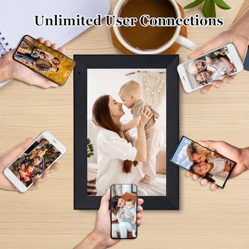 ryesug Digital Picture Frame 10.1 Inch WiFi Smart Digital Photo Frame, Electronic Picture Frame IPS HD Touchscreen with Black Wood Frame, Auto-Rotate Share Photos & Videos via AiMOR App Instantly