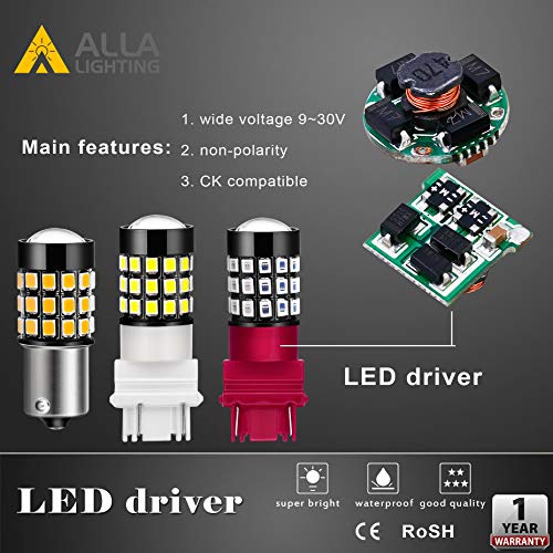 Alla Lighting Newly Upgraded T20 7440 7443 LED Back-up Reverse, Signal, Brake Light, or DRL Bulbs, 6000K Xenon White, Super Bright 2835-SMD 360° for Cars, Trucks