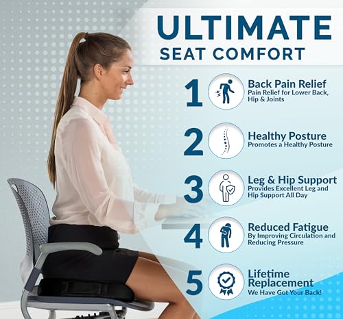 ComfiLife Premium Comfort Seat Cushion - Non-Slip Orthopedic 100% Memory Foam Coccyx Cushion for Tailbone Pain - Cushion for Office Chair Car Seat - Back Pain & Sciatica Relief (Black)