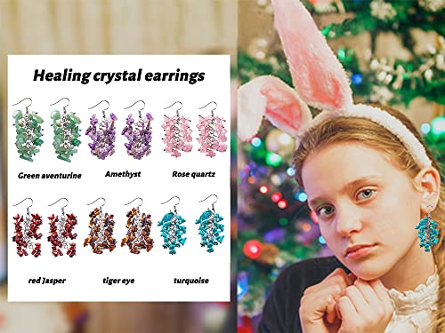 Crystal Earrings Chips Stones Handmade Healing Crystal Gemstone Earrings for Women Stainless Dangle Hook Eardrop