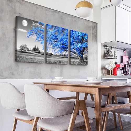 Lapremoly Canvas Wall Art For Salon Living Room Farmhouse Wall Decor For Bedroom Office Decor Black And White Landscape Wall Paintings Blue Trees Wall Pictures Modern Home Walls Artwork 3 Piece