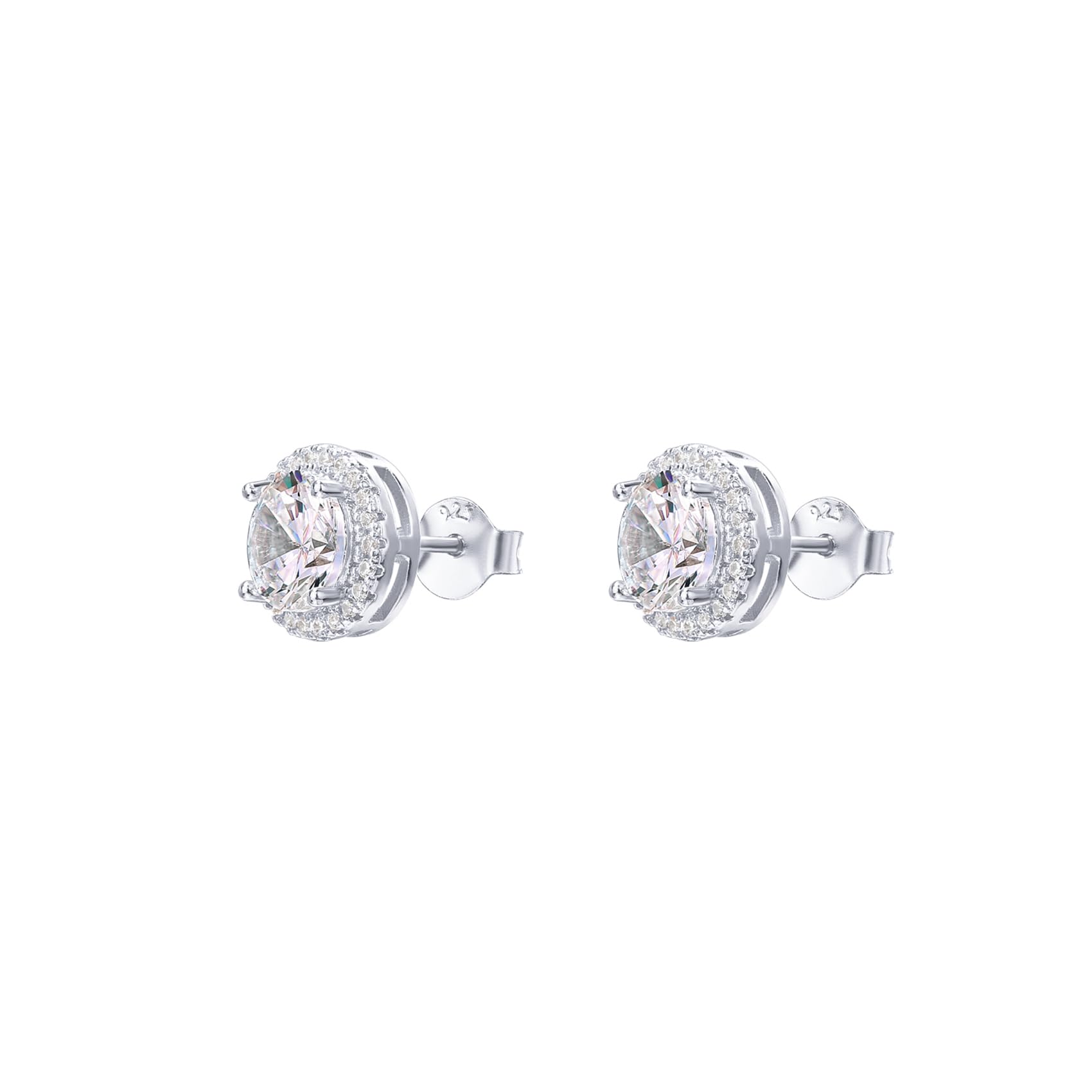 PAVOI 14K Gold Plated Sterling Silver Post Brilliant Round Faux Diamond Halo Earrings - Premium Cubic Zirconia in White Gold