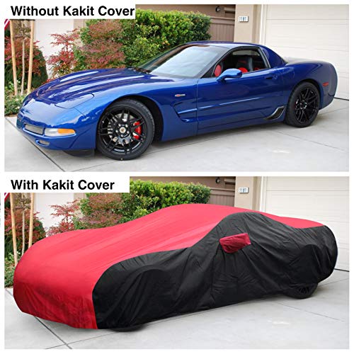 KAKIT Waterproof Car Cover for 1996-2004 C5 Stingray, Custom Fit C5 Cover No Faded UV Resistant for Chevy Corvette Outdoor/Indoor (Red & Black Combo)