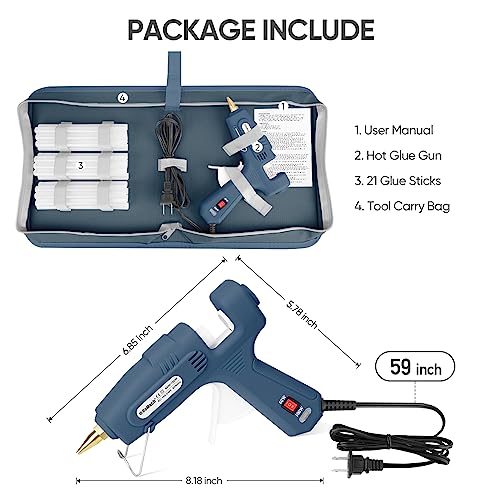 ROMECH Full Size Hot Glue Gun with 60/100W Dual Power and 21 Hot Glue Sticks (7/16"), Fast Preheating Heavy Duty Industrial Gluegun with Storage Case for Crafting, DIY and Repairs (Yellow)