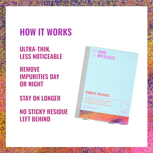Good Molecules Pimple Patches (60 Patches) - Ultra-Thin Hydrocolloid Patches To Conceal Whiteheads, Blackheads And Blemishes, Target Ance and Impurities - Skin Care For Face With Cellulose And Pectin