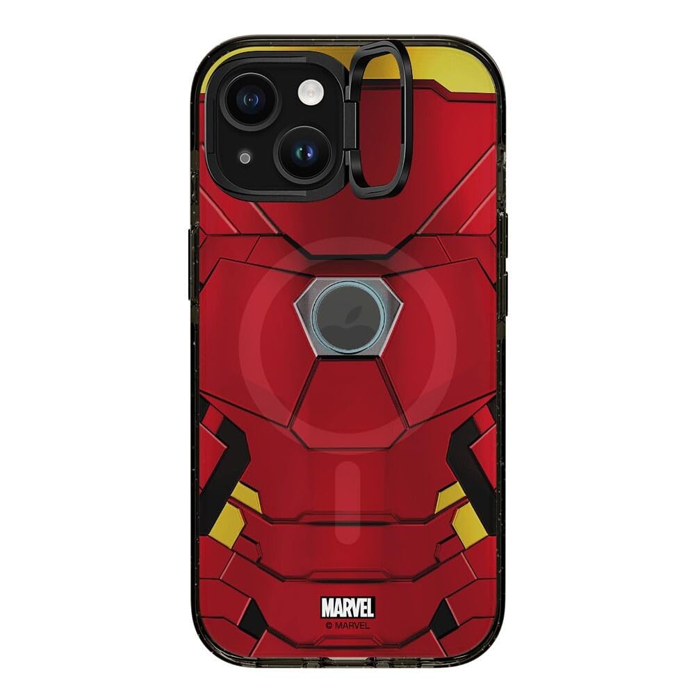 CASETiFY Impact Ring Stand iPhone 15 Case [Iron Man Co-Lab / 3X Military Grade Drop Tested / 6.6ft Drop Protection/Compatible with Magsafe] - Iron Man Suit - Clear Black