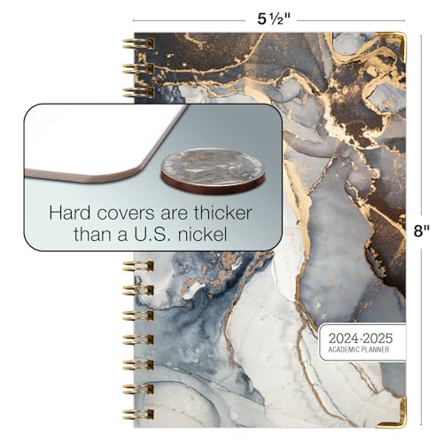 HARDCOVER Academic Year 2024-2025 Planner: (June 2024 Through July 2025) 5.5"x8" Daily Weekly Monthly Planner Yearly Agenda. Bookmark, Pocket Folder and Sticky Note Set (Black Gold Marble)