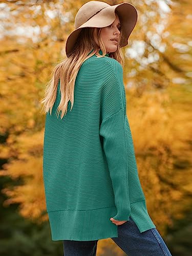 ANRABESS Women Oversized Turtleneck Long Batwing Sleeve Split Hem Pullover Knit Tunic Sweater Outfits 2024 Trendy Clothes Nutmeg Small