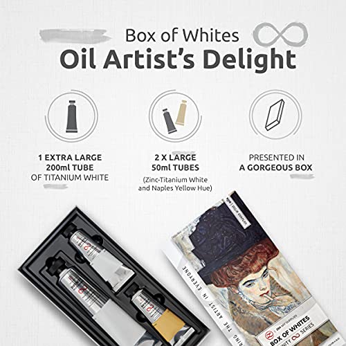 ZenART BOX of Whites Palette Professional Oil Paints - 200ml Titanium White Oil Paint, 50ml Zinc-Titanium White, 50ml Naples Yellow Hue - Set of White Oil Paints for Artists - The Infinity Series