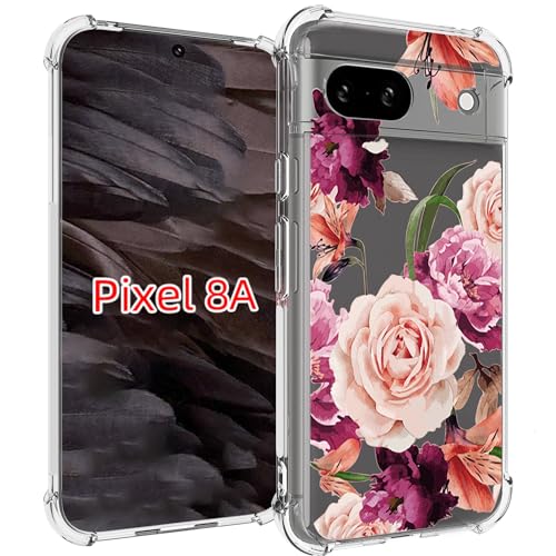 Osophter for Google Pixel 8A Case: Women Girls Flower Floral Shock-Absorption Flexible TPU Rubber Cover for Pixel 8A Phone Case(Big Sun Flower)