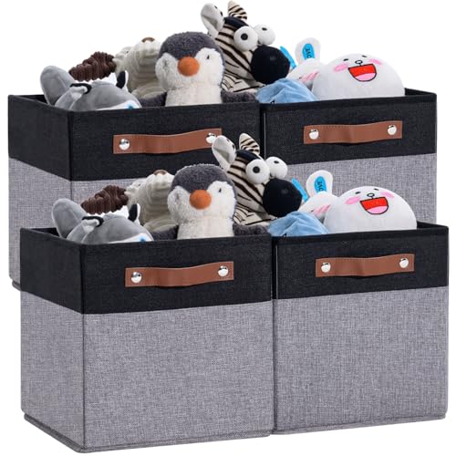 DUHEL Cube Storage Bins 4 Pack,11 Inch Collapsible Storage Bins,Fabric Storage Cubes Can be Usd Closet Organizers and Storage Box Shelf Basket. (Black&Grey-4pcs)