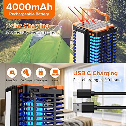 Solar Bug Zapper for Outdoor Indoor, Cordless & Rechargeable Mosquito Zapper with Reading Lamp, 4200V High Powered Mosquito Killer Insect Fly Trap 4000mAh Battery for Home, Patio, Camping