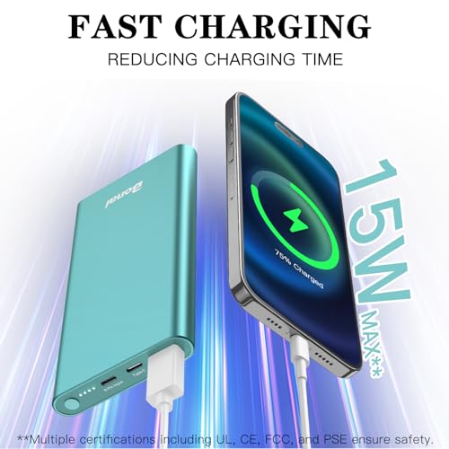 BONAI Portable Charger 12,000mAh 5V/3A Fast Charging Power Bank, Dural Input & Output Ports (USB-C in & Out) Portable Phone Charger for iPhone 15/14/13/12 Series Samsung Galxy Android iPad etc - Mint