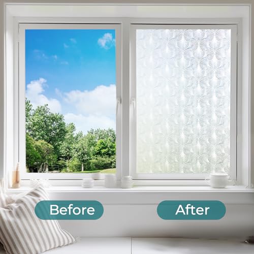 Windimiley Privacy Window Film Frosted Glass Window Cling Bathroom Peel and Stick Sun Blocking Decorative Ginkgo Opaque Door Window Tint for Home,11.8x78.7in