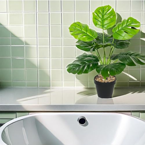 Rozwkeo Artificial Plant in Pot Fake Tree Trunks Leaves Faux Potted for Indoor Outdoor Modern Decoration Home Office Living Room Bedroom Balcony Housewarming Gift (40cm Small Monstera Palm)