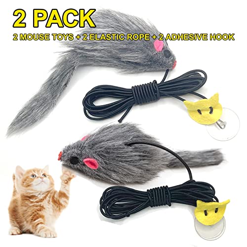MintCat 2PCS Door Hanging Cat Toy, Interactive Cat Toys for Bored Indoor Adult Cats, Home Alone Cat Toys Self Play, Cat Door Toy with Adhesive Hooks, Cat Exercise Stimulation Kitten Toys with Mouse