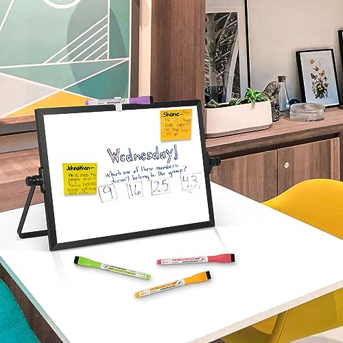 AMUSIGHT Dry Erase Magnetic White Board, 8" x 12" Black Aluminum Frame Double-Sided Desktop Whiteboard with Stand, Portable Small Whiteboard Set for Drawing, Office, Home, School