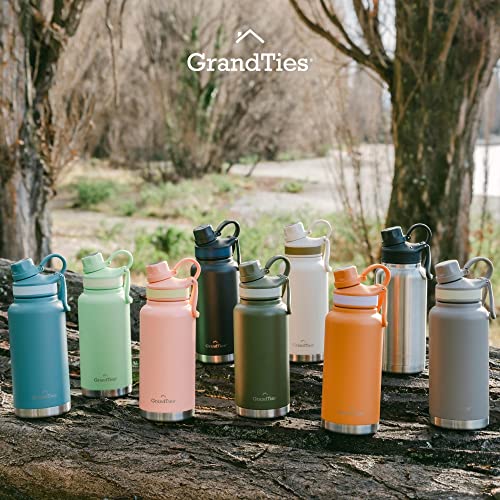 GRANDTIES 2 Lids Sports Stainless Steel Water Bottles – Wide Mouth Vacuum Insulated Reusable Leak Proof BPA-Free Travel Metal Canteen, Thermos Bottles for Men Women Gym (Ivory White 32 oz)