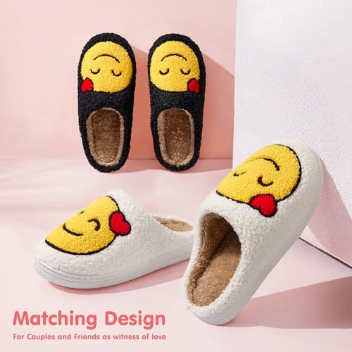 ATHMILE Smiley Face Slippers for Women Men Preppy Slippers House Fuzzy Indoor Outdoor Bedroom Smiley Happy Face Retro Fluffy Cozy Comfy Warm Soft Plush Slides Slippers