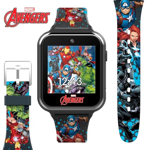 Accutime Kids Marvel Avengers Black Educational Touchscreen Smart Watch Toy for Girls, Boys, Toddlers - Selfie Cam, Learning Games, Alarm, Calculator, Pedometer and more (Model: AVG4597AZ)