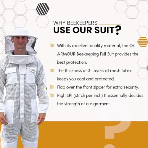 OZ ARMOUR Beekeeping Suit Ventilated ULTRA COOL Three Layer Mesh with Fencing Veil & Round Brim Hat