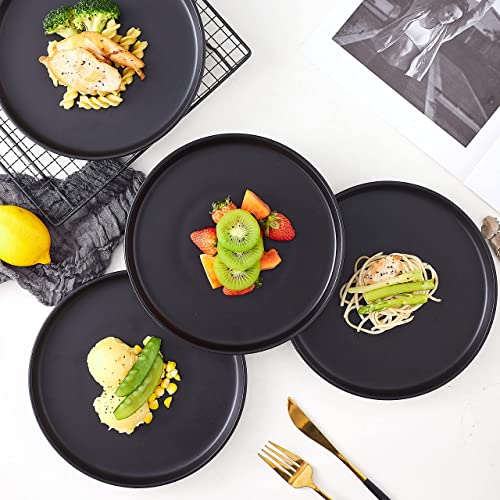 Bruntmor 6 Inch Ceramic Plate Set of 4, Round Black Color Ceramic Salad Plate, Ceramic Dinner Plates, Ceramic Plates Set for 4, Plate Sets Microwave Safe