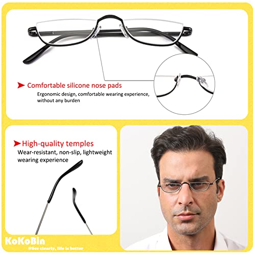 KoKoBin Half Reading Glasses - 4 Pairs Half Rim Metal Frame Glasses Spring Hinge Readers for Men and Women,(Red, 1.0)