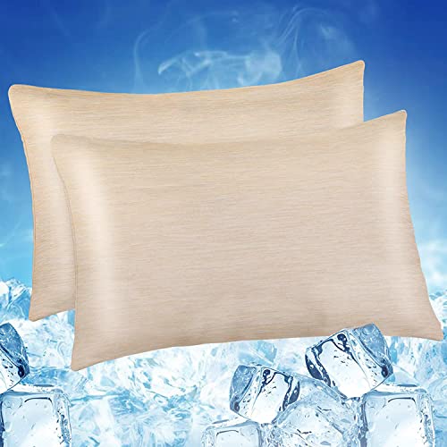 LUXEAR Cooling Pillow Cases, 2 Pack King Size Q-max > 0.5 Ultra Soft Cool Pillowcases for Hair Skin,Breathable Silky Summer Pillow Cover for Hot Sleepers & Night Sweats-White