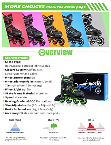 2PM SPORTS Torinx Boys Adjustable Inline Skates, Fun Beginner Roller Skates for Kids, Youth, Girls, Men and Women - Black Medium